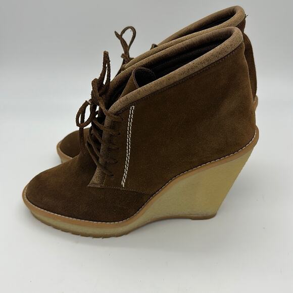 Zara Suede Chocolate Brown Wedge Heel Boots in EU 39 US 9 - Picture 2 of 10